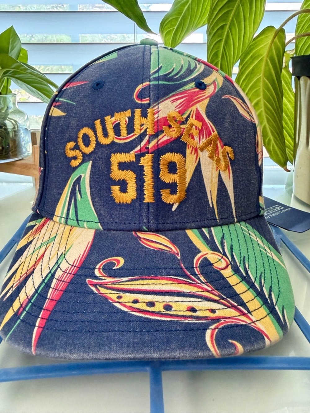 Polo by Ralph Lauren Navy Tropical Baseball Hat with Yellow Embroidery